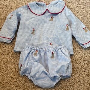 Blue Checkered Kids Outfit with Embroidered Details
